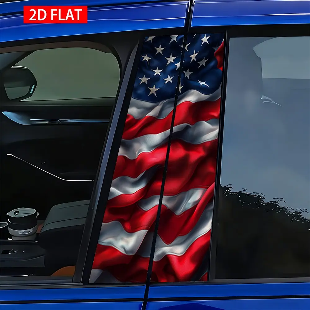 2 Sets American Flag Style Car B Pillar Stickers, Pe Self-Adhesive Waterproof Scratch-Resistant Decorative Stickers, Car Exterior Accessories, Car Decals, Vehicle Exterior Decoration