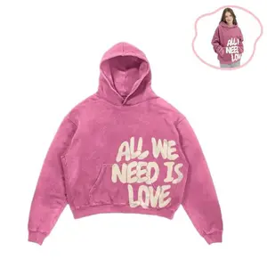 Cute Pink Graphic Hoodie "All We Need Is Love" - Oversized Unisex Fleece Sweatshirt for Women & Men, Vintage Streetwear Casual Hoodie Print Tops