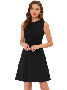 INSPIRE CHIC Work Dress Round Neck Solid Color Sleeveless Fit and Flare Dresses