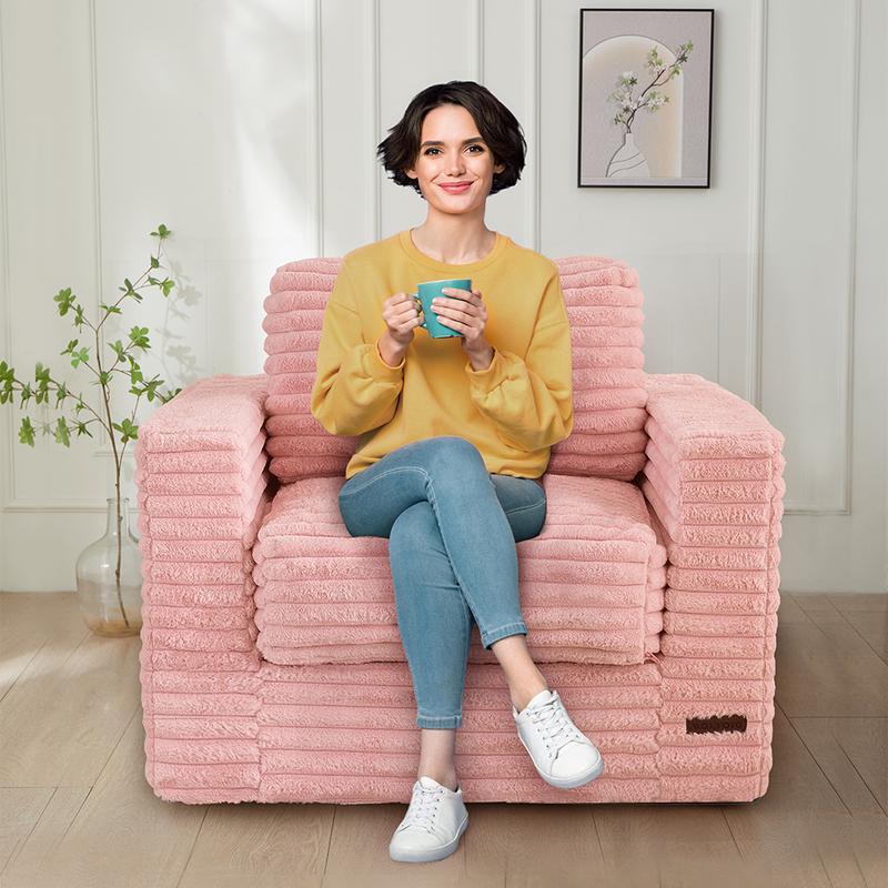 MAXYOYO Large Bean Bag Chair - Boneless Couch Convertible to Floor Sofa with Pillows & Armrests, Plush Sofa Couch for Bedroom & Living Room, Pink