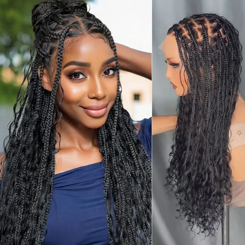 2N1 lace front braided wig Amazon.com : Fecihor Braided Wigs for Women Knotless Braided  main image 2