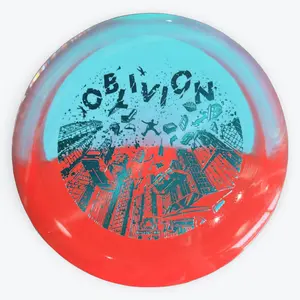 Oblivion Doomsday Disc Pro-Level 12-Speed Distance Driver with Vibrant Red Teal Design Cityscape & Character Illustration for Experienced Players