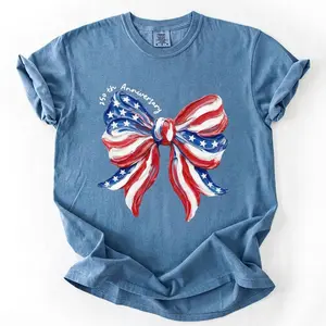 Comfort Colors Coquette Bow USA Shirt, 4th of July Shirt, Cute Women's Patriotic Shirt, USA Bow Tee, American Flag Shirt Red White and Blue