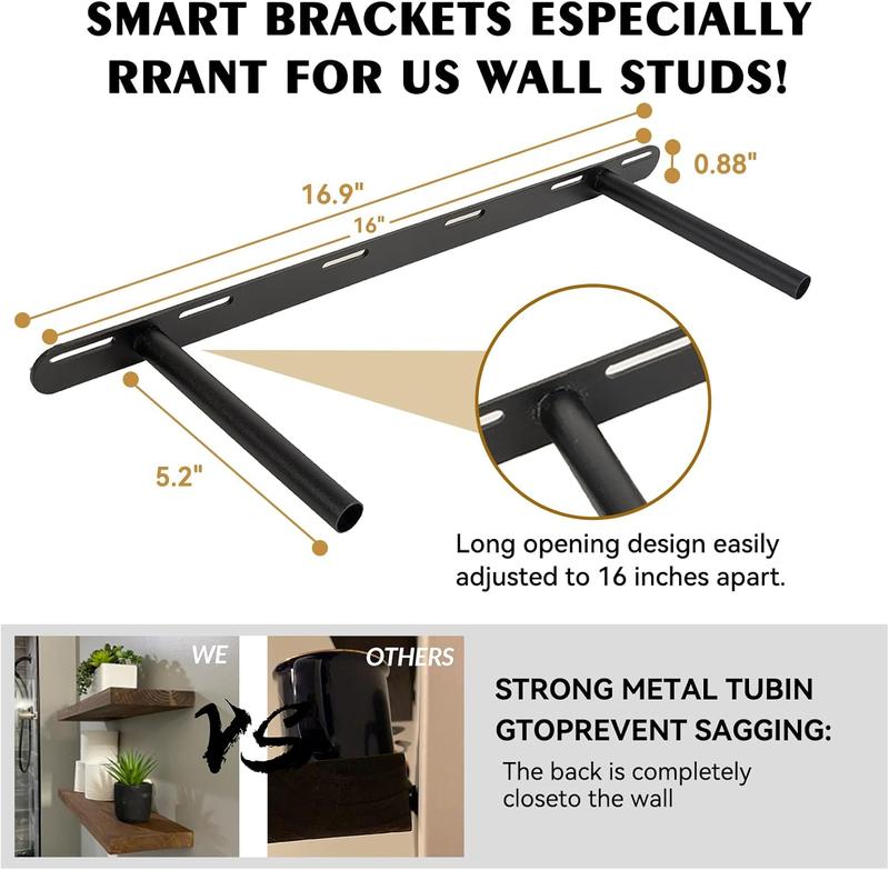 BGMG Wood Floating Shelves for Wall 24 inch Set of 2, Rustic Wooden Wall Mount Shelves for Bathroom Living Room Bedroom Kitchen Farmhouse -24x 6.7 x1.25 inch-Dark Walnut