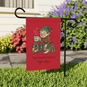 Tired Elf Illustration Garden Flag | House Banner, Christmas Holiday Décor