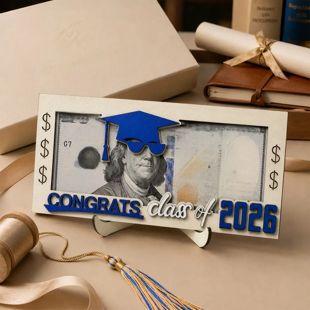 Graduation Gifts 2026 Money Holder, Wooden Graduation Money Cash Envelope Box for Class of 2026 Senior College University Graduates Holiday Christmas Gifts