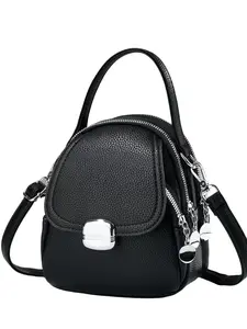 Women's Soft Leather Shell Bag, Versatility Lightweight Phone Bag, Commute Crossbody Backpack, Lychee Pattern Mini Shoulder Bag, Multi-Compartment Casual Handbag