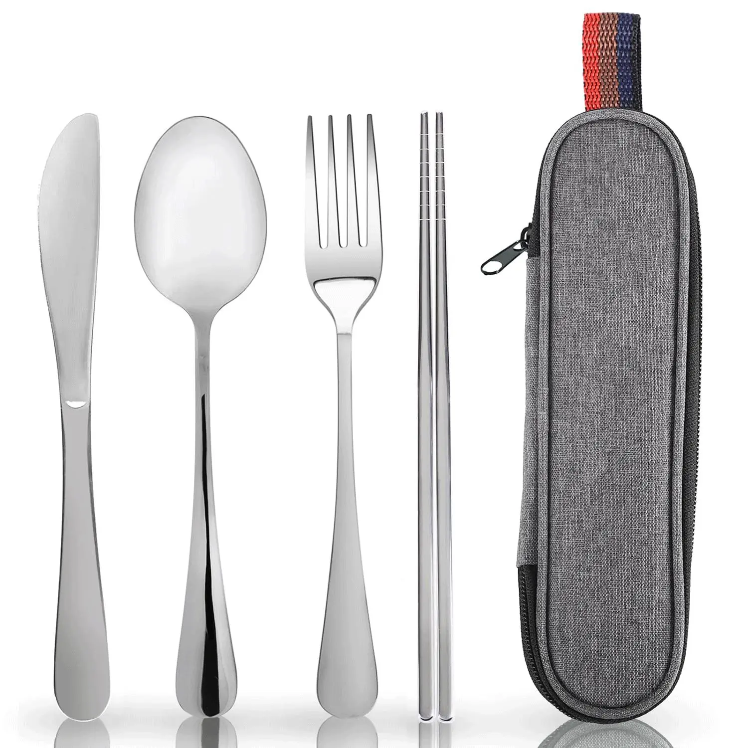 Stainless Steel Portable Cutlery Set, Eco-Friendly Travel Utensils with Knife Fork Spoon Chopsticks Case, Ideal for Picnic Essentials, Outdoor Dining, Camping Cooking Gear, Camping Kitchenware, Outdoor Camping Supplies