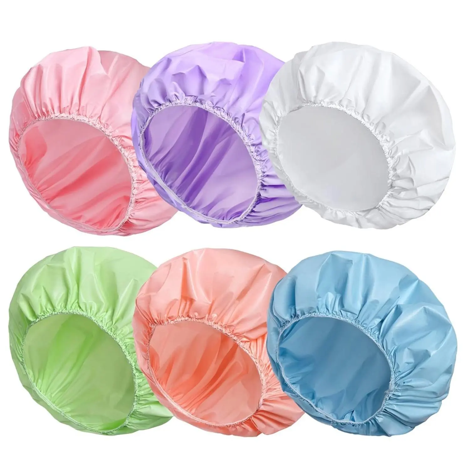 6 PCS Shower Caps for Women Double Side Waterproof Reusable Elastic Bath Caps Candy Color EVA Bathing Caps for Shower SPA Home Cleaning