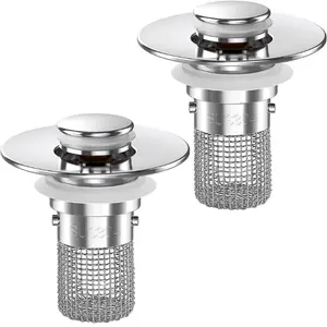 Sink Stopper Hair Catcher,(2PCS) Pop-up Sink Drain Strainer with Removable Stainless Steel Strainer Basket Hair Catcher, Bathroom Sink Strainer for Bathroom Sink Stopper Replacement