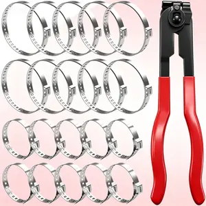 Universal Crimp Band Plier Kit with 20PCS 304 Stainless Steel Clamps, 10PCS Small and 10PCS Large Adjustable CV Boot Clamp Bands, Universal Drive Shaft Joint Crimp Tool for Most Cars,No Adhesive Required Reusable Crimp Bands