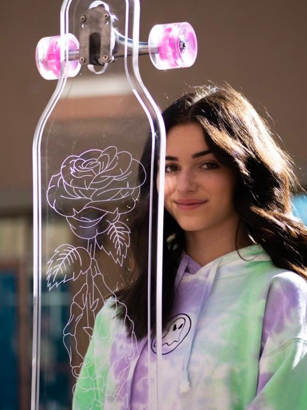 Ghost Long Board Skeleton Rose LED Skateboard - 40" Longboard for All Ages