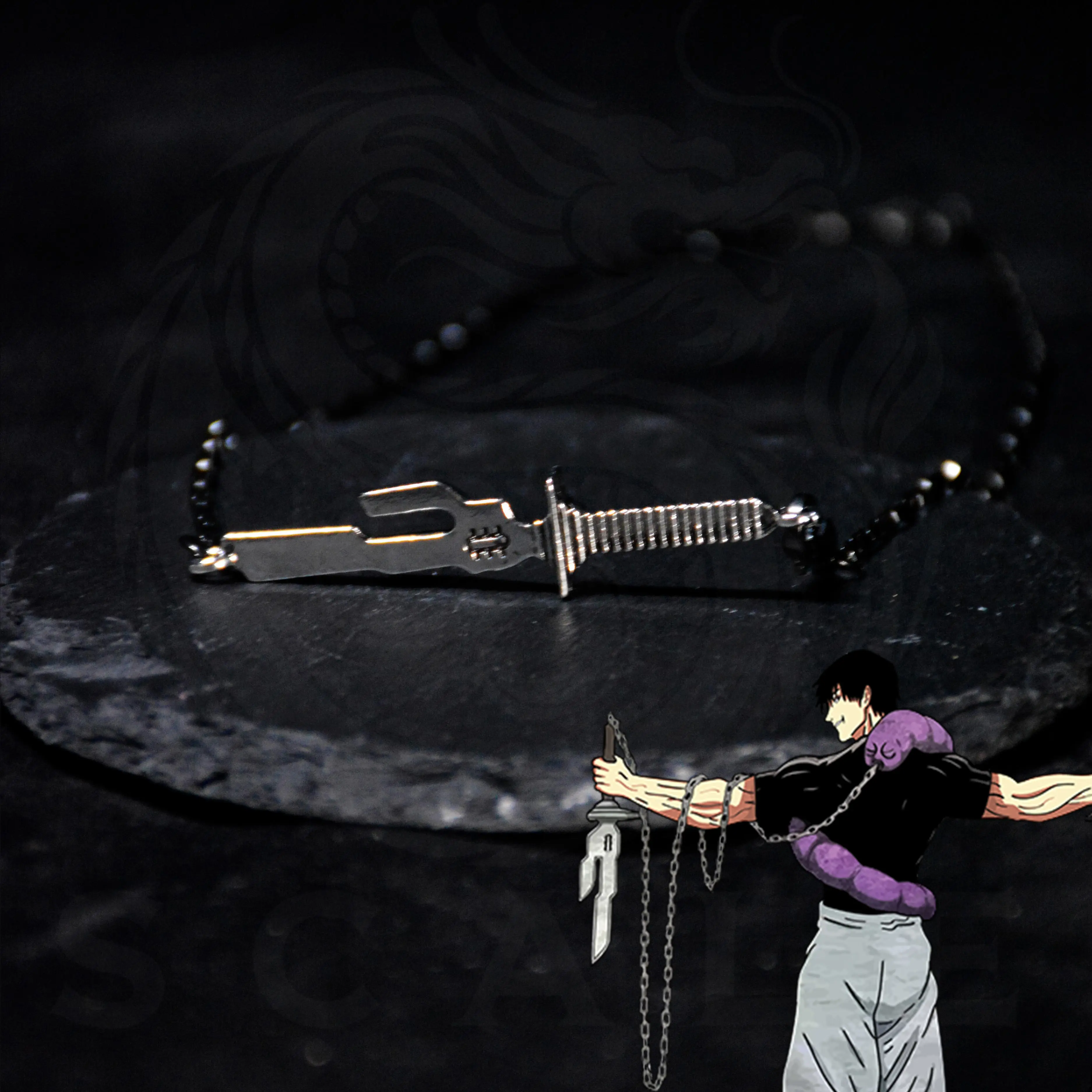 Toji Fushiguro Inspired Gothic Bracelet, Edgy Alloy Chain with Knife Pendant, Durable Anime Jewelry for Unisex Fans and Everyday Wear, Durability