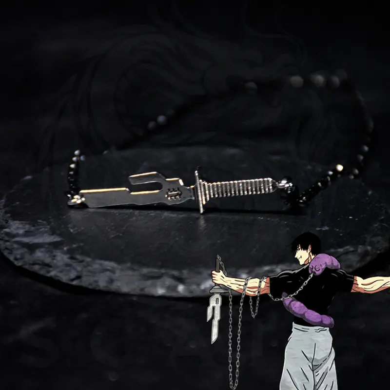 Unisex Gothic Alloy Chain Bracelet - 12.6" Length, Anime-Inspired Knife Pendant, Metal-Coated, High Quality Fashionable Gothic Chain Style Accessory for Gamers, Durable Men's Everyday Wear Costume Jewelry