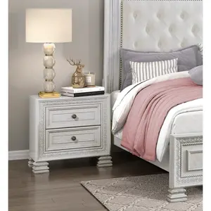 Classic Luxury Pearl White Finish Nightstand of 2x Drawers Wooden Bedroom Furniture 1pc Dart Molding Design
