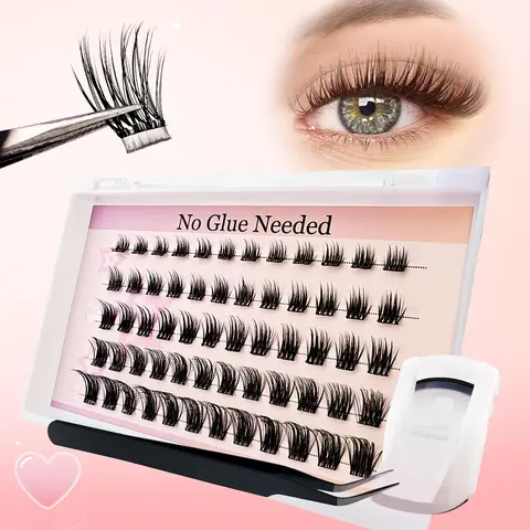 Self-Adhesive Eyelashes, 60pcs/Set Easy DIY Eyelashes Natural Look Eyelash Extensions with Eyelash Curler, Eye Makeup Product for Women & Girls, DIY Eyelash Extensions