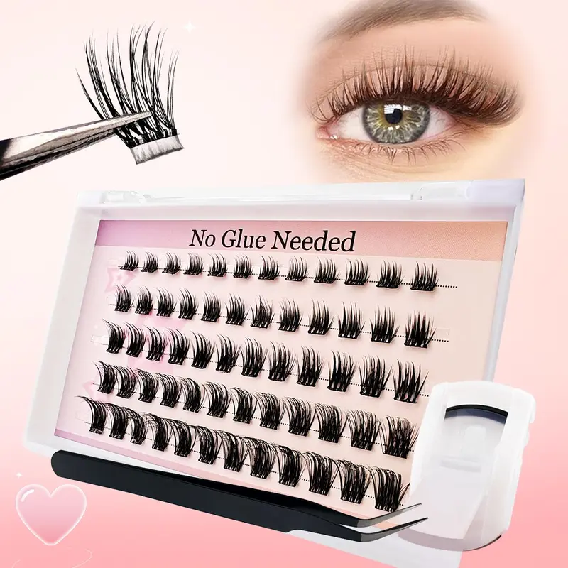 Self-Adhesive Eyelashes, 60pcs/Set Easy DIY Eyelashes Natural Look Eyelash Extensions with Eyelash Curler, Eye Makeup Product for Women & Girls, DIY Eyelash Extensions