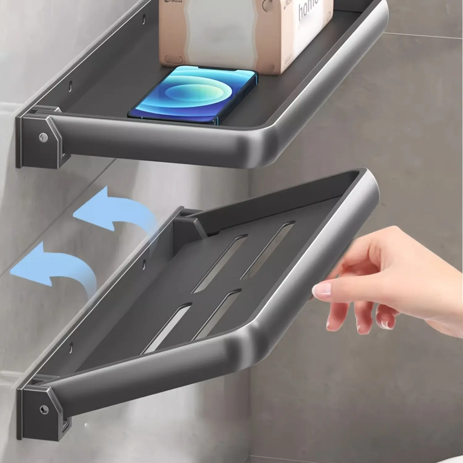 90° Foldable Aluminum RV Wall Shelf, Space-Saving Storage Rack Organizer for Campers and Rvs, Durable Metal Box for Phone Keys Accessories, Wall Mounted Organizer