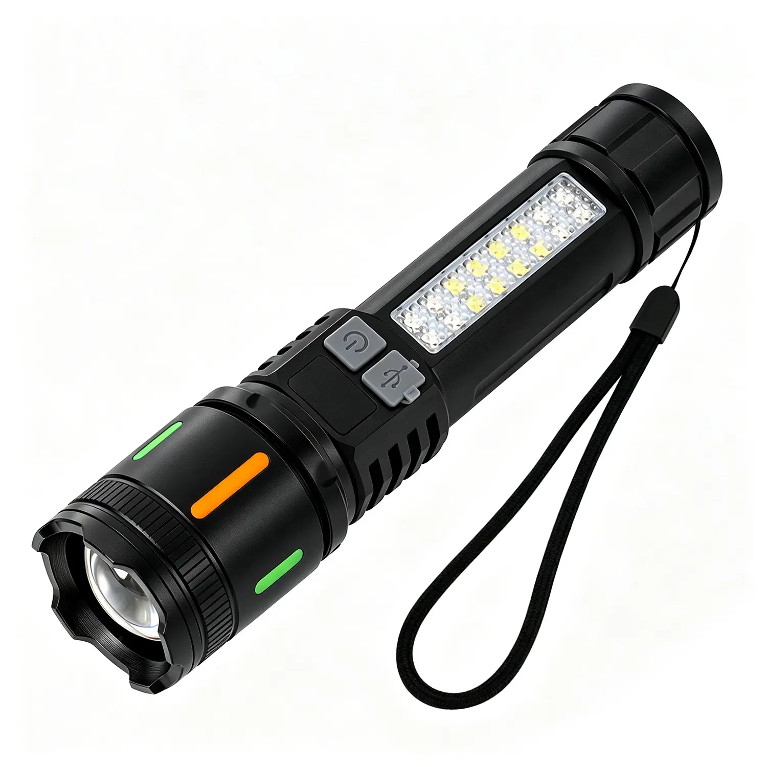 High Lumens Super Bright LED Handheld Flashlight|Battery Poweredwith 5 Light Modes, COB Side Light, USB C Charging, Power Display, Zoomable Beam, Madeof High-Refractive-Index Polymer, 100 Lumens, 196.85inch Range, Without Battery