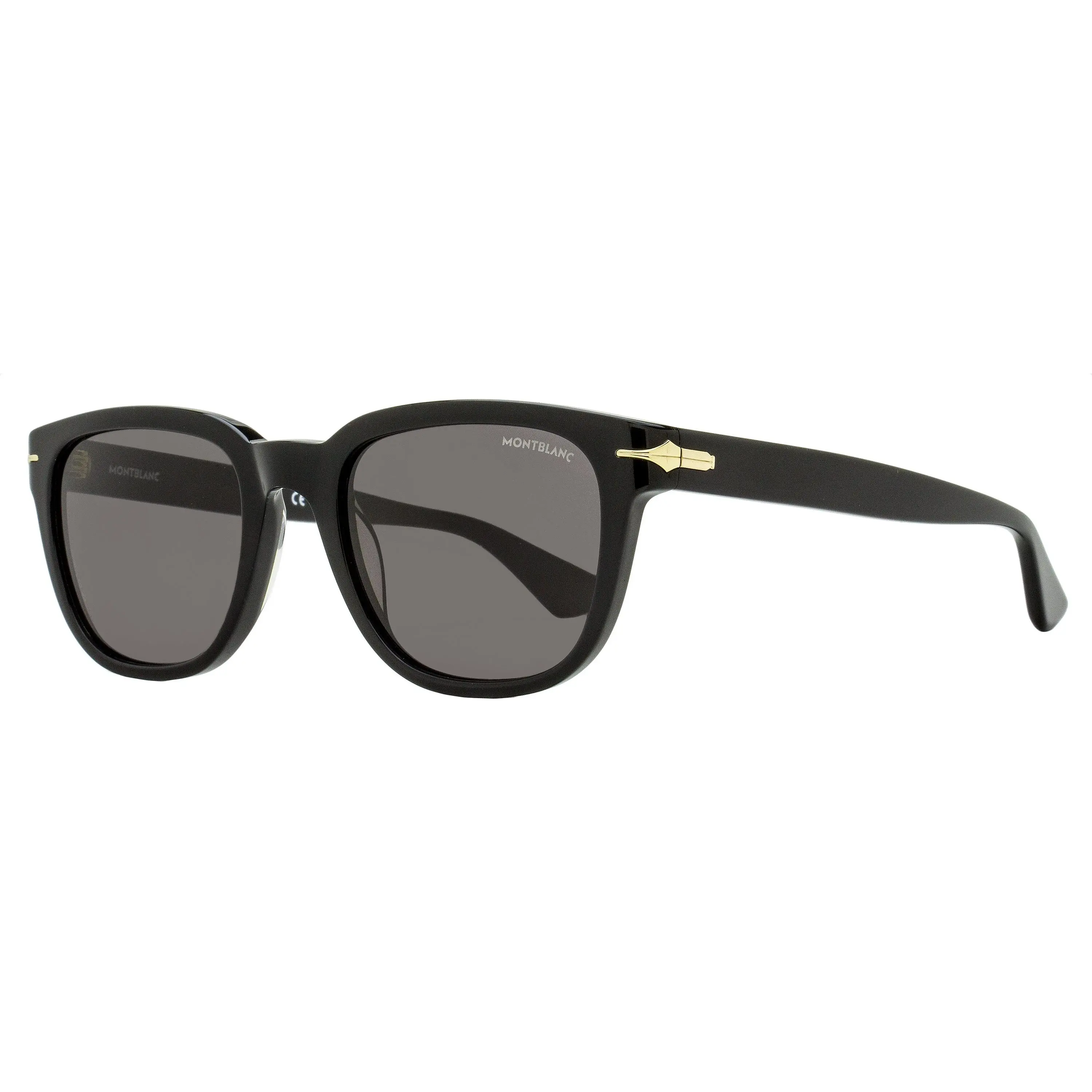 Montblanc Men's MB0302S Square Sunglasses, Black Acetate Frame with Nib Hinge, 100% UV Protection, Stylish Accessories, 53mm, Laser Etch, Male Wear, Metal Accents, Square Profile