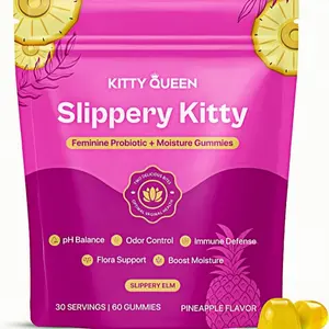 Limited time sale,Slippery Kitty Feminine Probiotic + Moisture Gummies - All in One Solution with  Slippery  Elm 60 Count Pineapple Flavor Natural Probiotic Supplement