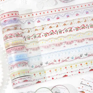 10 Rolls 12m Minimalist Brushed Sand Tape Mini Cute Pattern Theme Minimalist Style PET Waterproof Material Self Adhesive DIY Journal Decoration Scrapbooking Material Tape