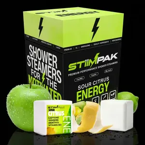 Sport Shower Steamers for Men | Energy | XXL 80g Long Lasting | Caffeine, B12, Ginseng, & Menthol | Extra Strength Aromatherapy for Focus & Productivity | Sour Citrus (Lemon, Lime & Green Apple) | STiiMPAK (8 Pack)
