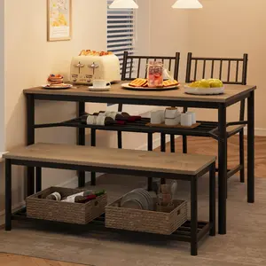 Garvee Dining Table Set for 4 with Kitchen Chairs and Bench, Features Wine Rack, Rectangular Design Ideal for Small Spaces, Apartments, Studios, Available in Retro Gray and Brown