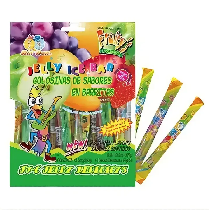 Din Don Foods Fruity's Ju-C super Jelly Ice Bars Assorted Fruit Flavors Strawberry Mango Grape Apple Chewy Jelly Sticks TikTok Viral Snack  candy  Freezer Pop Tubes