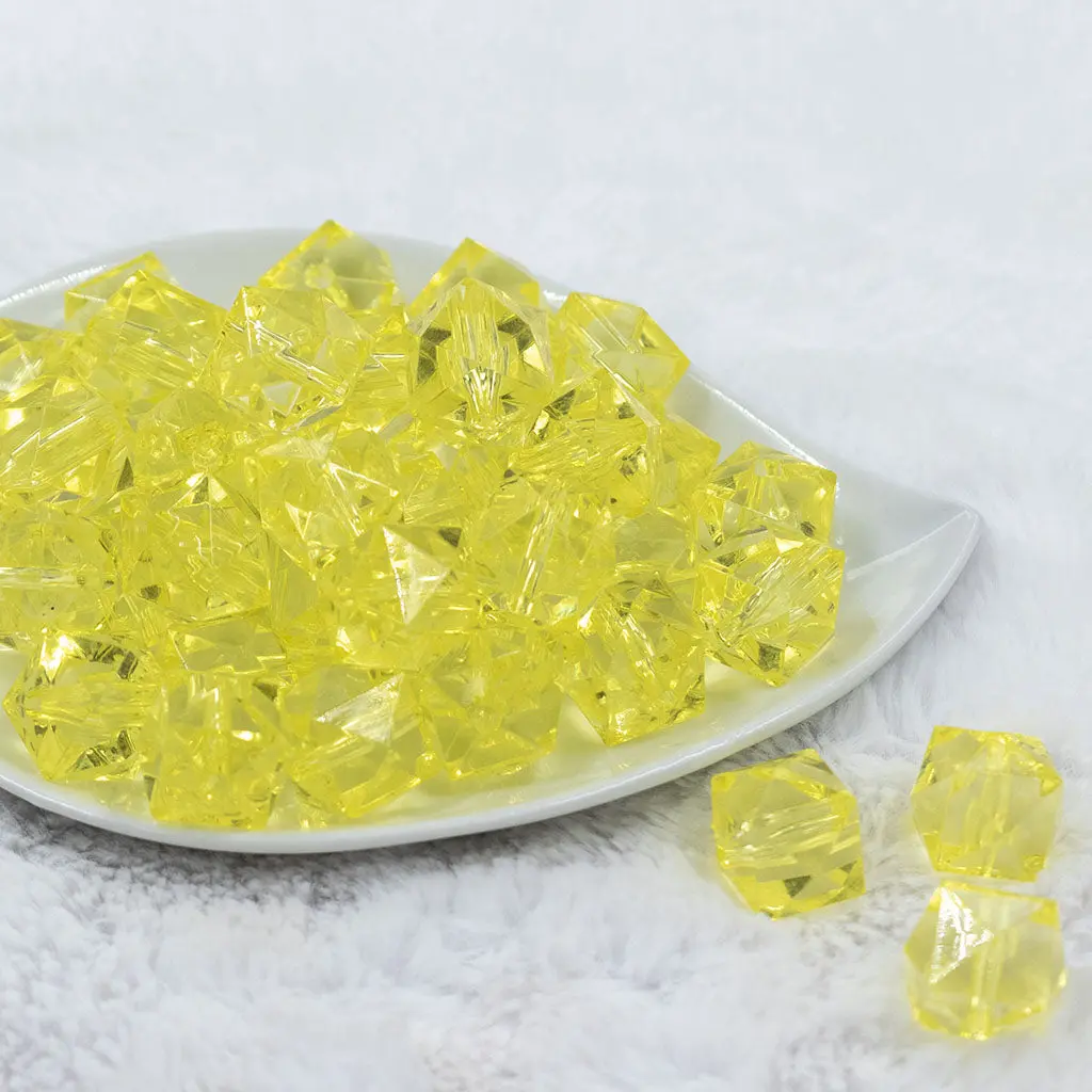 20mm Yellow Transparent Cube Faceted Bubblegum Beads
