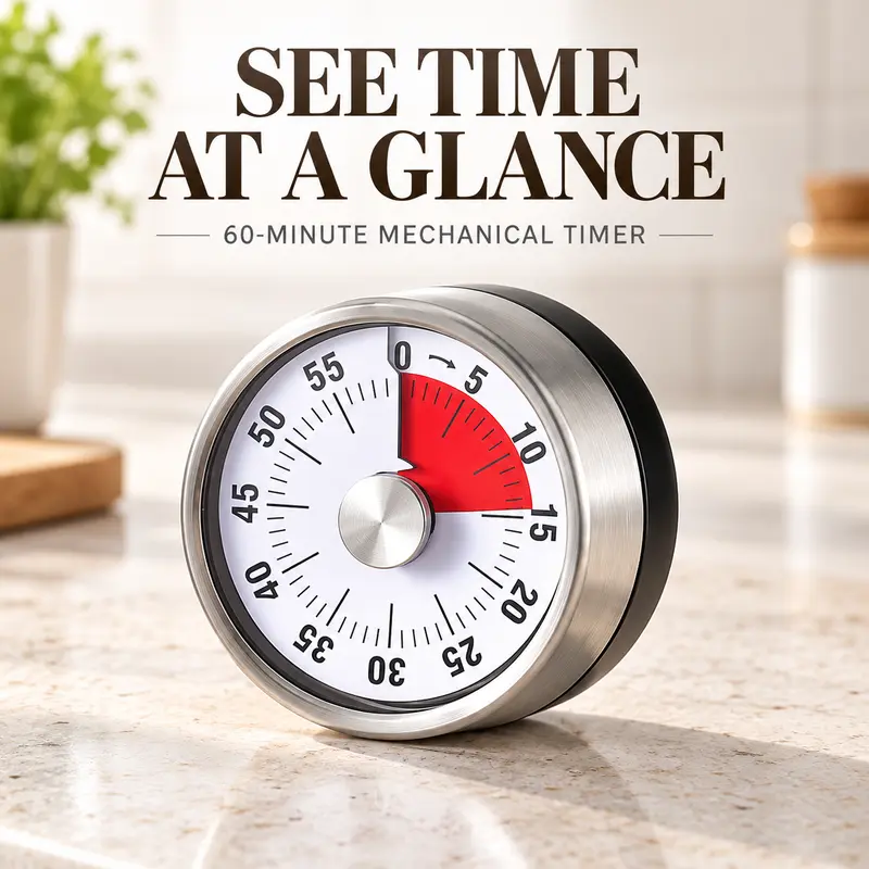 60-Minute Mechanical Kitchen Timer, Stainless Steel Magnetic Countdown ...