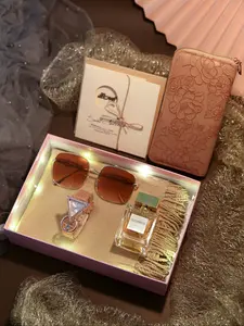 Women's Elegant Gift Box Set, Rhinestone Watch Face, Fashion Glasses, Perfume, Scarf, Wallet, LED Light, Card, Perfect for Holidays