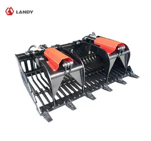 Landy Attachments 72" Rock Grapple Bucket with Teeth for Skid Steer Attachment Quick Attach