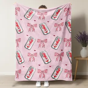 Diet Coke Original Flavor Pink Bows with Red Hearts Flat Velvet Blanket Soft Office cozy lightweight soft fluffy decorative giftable fluffy Gift