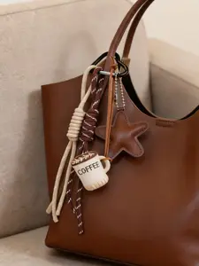 New Fabric Coffee Cup Star Decoration Pendant, PU Leather Star Keychain Backpack Charm, Cute Bag Pendant, Coffee Cup Bag Charms, Star Coffee Cup Braided Woven Rope Knot Hanging Charm Key Ring Jewelry Accessories