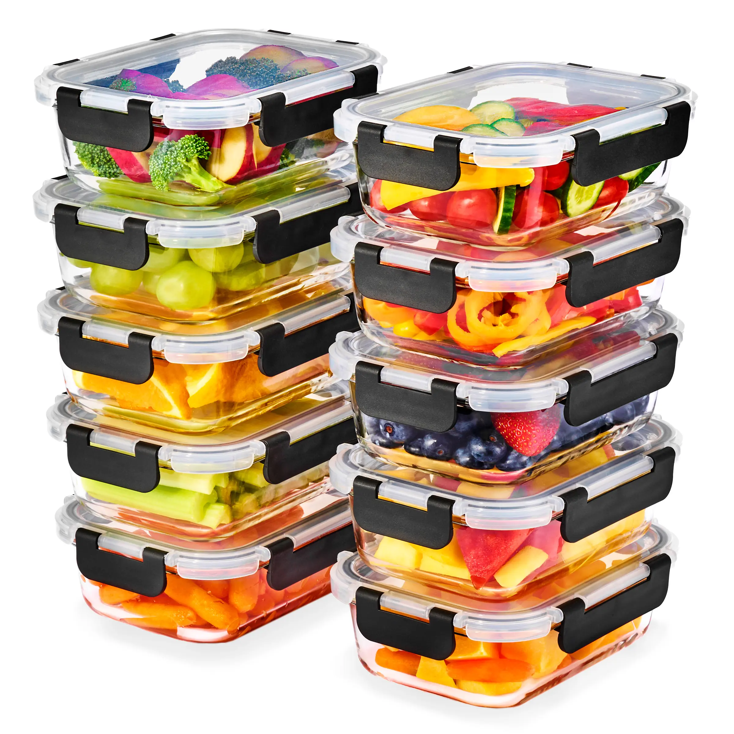 Sorbus Rectangular Glass Meal Prep Containers Set with Airtight Lids Kitchen Silicone (Multiple Set Sizes) Oven Safe Stackable Food Storage Bowls for Dish, Plastic Lids Rectangle / Round