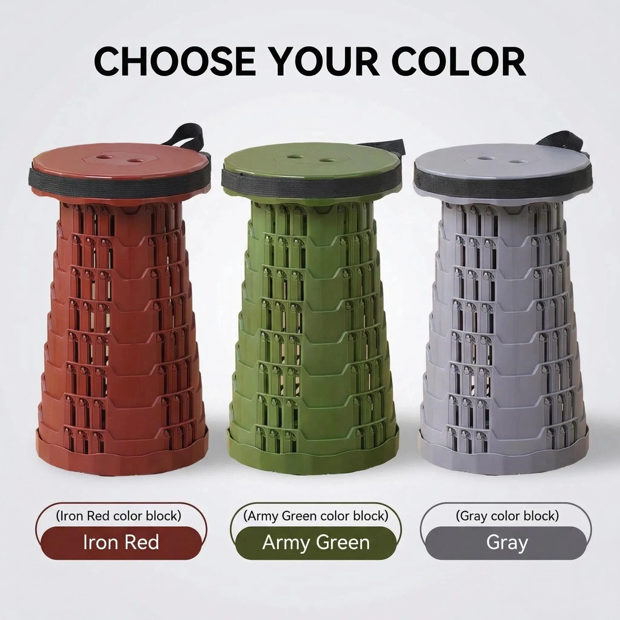 Outdoor Collapsible Telescopic Stool | 45cm Max Height Portable Folding Seat with Handle | Heavy Duty Secure Latches for Camping Fishing Hiking Queueing | Outdoor Camping Equipment, Retractable Stool, Portable Telescoping Stool