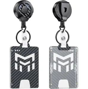 MNGARISTA Retractable Badge Holder, Heavy Duty Badge Reel Keychain with Belt Clip, 3K Carbon Fiber ID Card Holder Lanyard with 32.26" Retractable Key Chain, Black