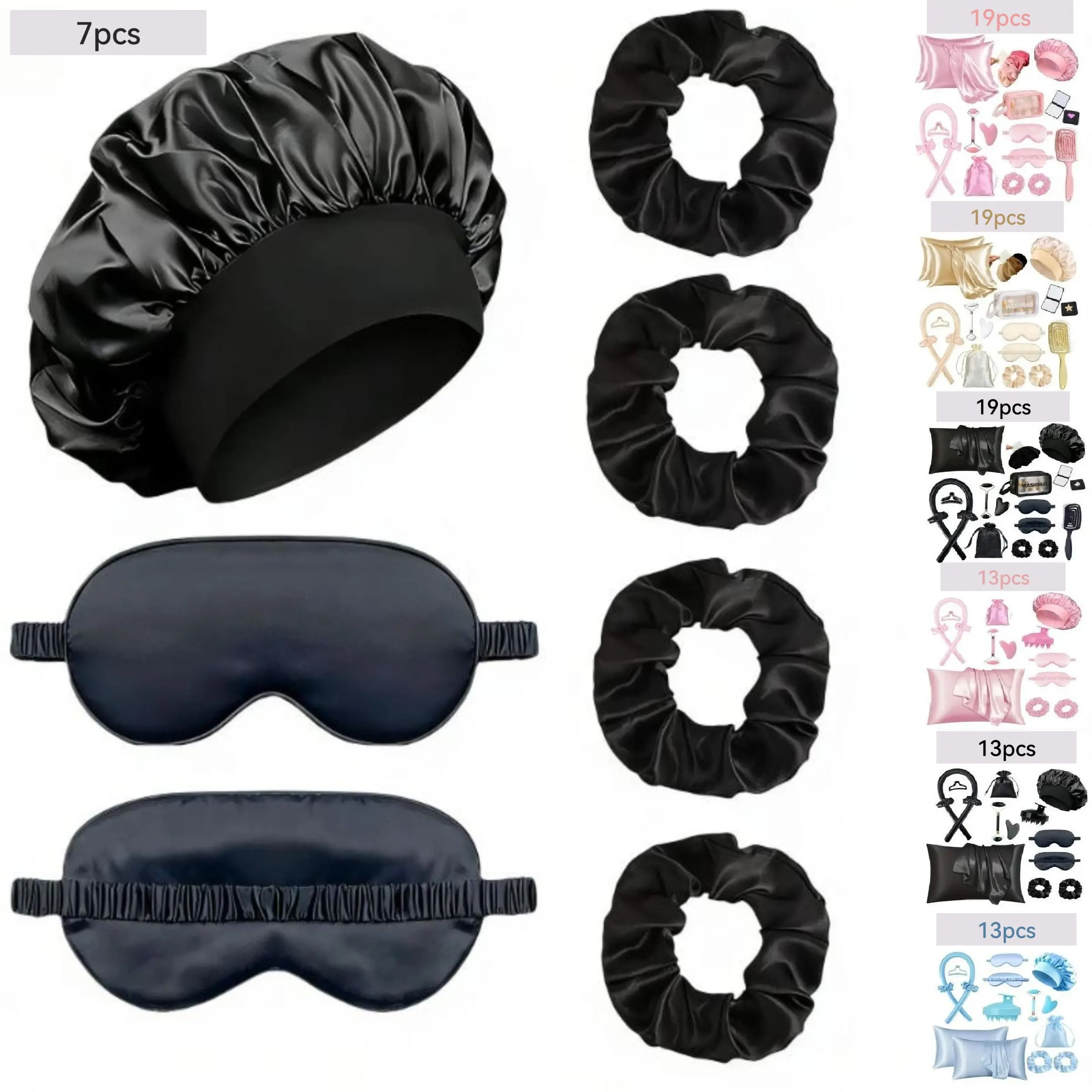 Heatless Curling Hair Care Set, Multiple Colors Available, Includes Heatless Curler, Satin Pillowcase, Sleep Cap, Eye Mask, Scalp Massager, Curly Hair Kit, Heatless Hair Curlers