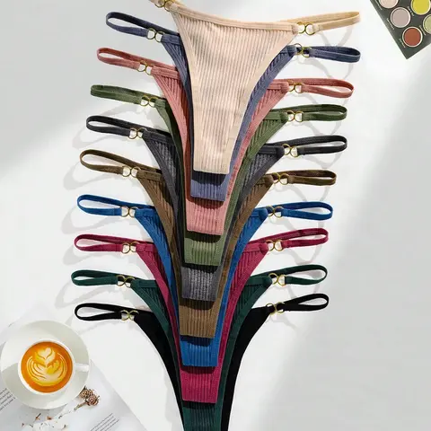 Women's Ring Linked Thong, 12/18 Counts Casual Comfy Soft and Breathable Panty for Daily Wear, Summer Outfits 2024, Women's Knicker for All Seasons, Casual Comfy Panties