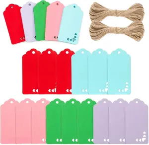 100PCS Kraft Paper Gift Tags, 6 Color Hollow Heart Tag, Wedding Favors Hangtags, Blank Gift Tags with String for Baby Shower, Wedding Party Favors
