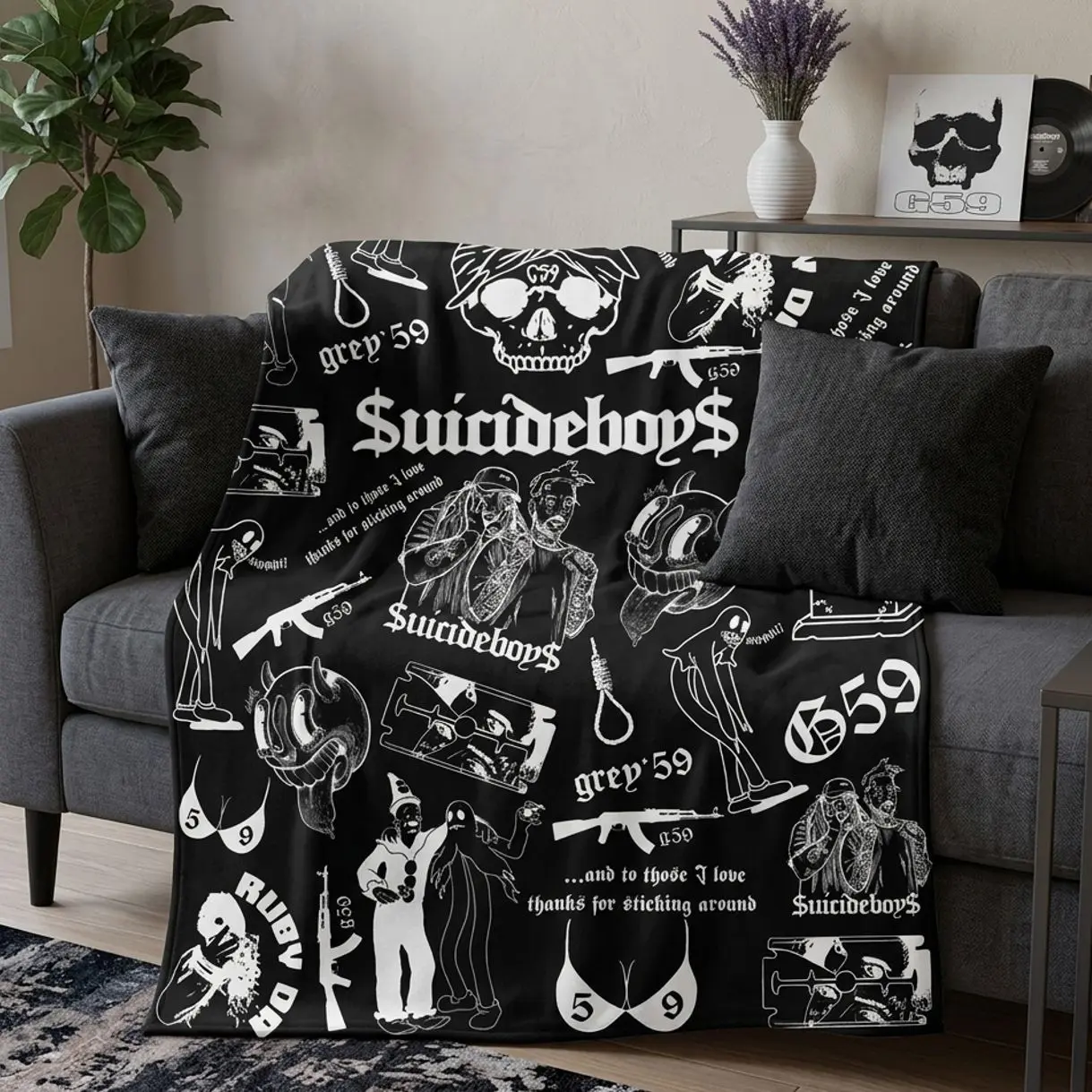 G.59 5uicideboys Merch Throw Blanket Ultra Soft Aesthetic Rap Music Fleece Blanket Cozy Bed Couch Decor Unique Gift