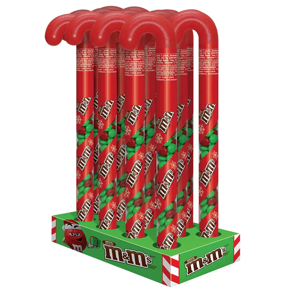 M&M'S MILK CHOCOLATE CHRISTMAS CANE 3 OUNCE 12 PER CASE