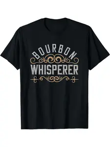 Bourbon Voice Funny Whisky Lover T-shirt-Black with Gold Eye-catching Font -180g Heavy Casual Loafer, Suitable for Bourbon Fans, Whisky Gifts and Nightlife Wear-Machine Washable Adult Clothing, Social Party Dress, Humorous Design, Breathable Fabric