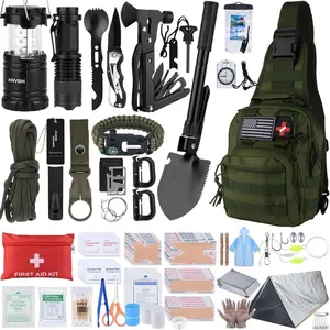 Survival Kit, 250pcs Survival Tools Tactical Gear and Trauma Bag, Survival First Aid Kit with Crossbody Bag & Emergency Tent for Earthquake, Bug Out, Outdoor Adventure, Gifts for Christmas Men