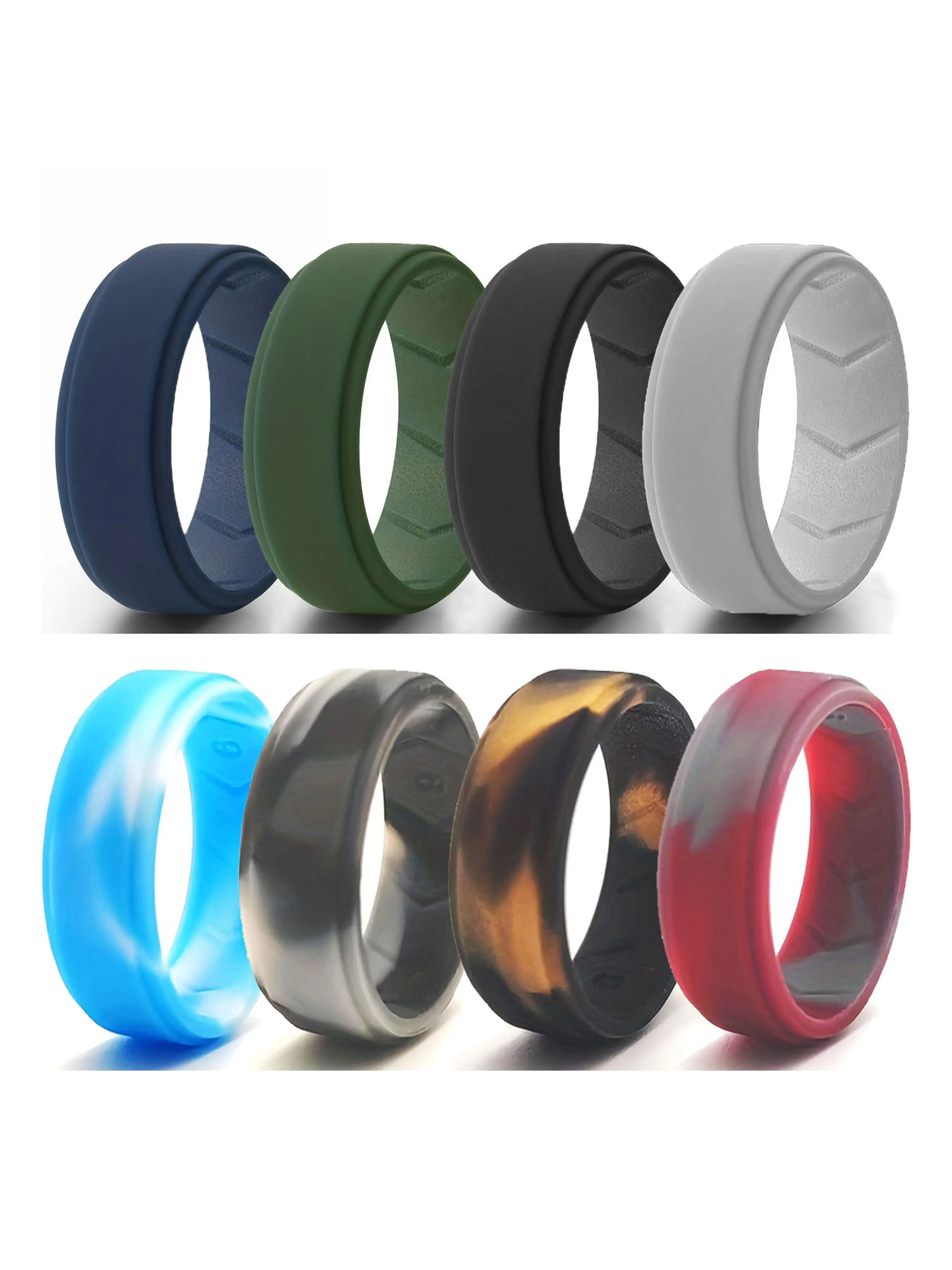 Men's Silicone Ring, Soft Camo & Plain Color Silicone Ring, Suitable for Outdoor Fitness, Running, Hiking, Camping, Perfect for Men's Daily Accessories, Set of eight, Versatile use, Silicone Wedding Band