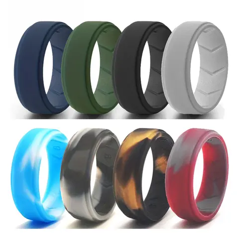 Men's Silicone Ring, Soft Camo & Plain Color Silicone Ring, Suitable for Outdoor Fitness, Running, Hiking, Camping, Perfect for Men's Daily Accessories, Set of eight, Versatile use, Silicone Wedding Band, Rings Set