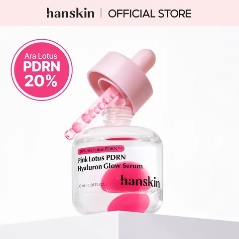 [Hanskin] Pink Lotus PDRN Hyaluronic Acid Glow Serum 30ml - Ultra-Low Molecular Formula with 200000 PPM Vegan PDRN, Soothing, Calming for Sensitive Skin, Moisturizing, Barrier Repair, Elasticity, Glow Up, Brighter Skin, Calm Vitality Serums & Essences