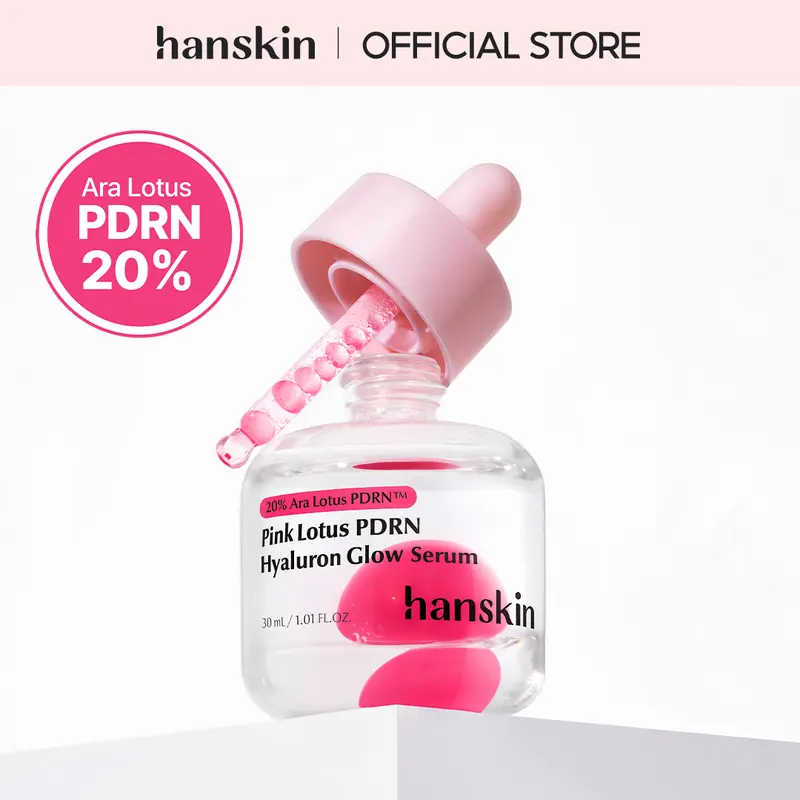 [Hanskin] Pink Lotus PDRN Hyaluronic Acid Glow Serum 30ml - Ultra-Low Molecular Formula with 200000 PPM Vegan PDRN, Soothing, Calming for Sensitive Skin, Moisturizing, Barrier Repair, Elasticity, Glow Up, Brighter Skin, Calm Vitality Serums & Essences