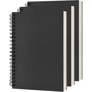 Blank Spiral Notebook, 3-Pack, Soft Cover, Sketch book, 100 Pages / 50 Sheets, 7.5 inch x 5.1 inch, 100GSM, (Black)